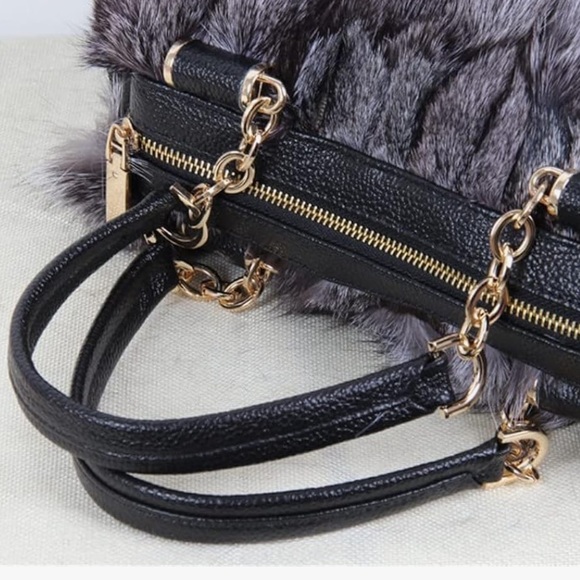 Luxury Real Fox Fur Handbag  Furry Shoulder Bag Purse Black - Picture 7 of 10